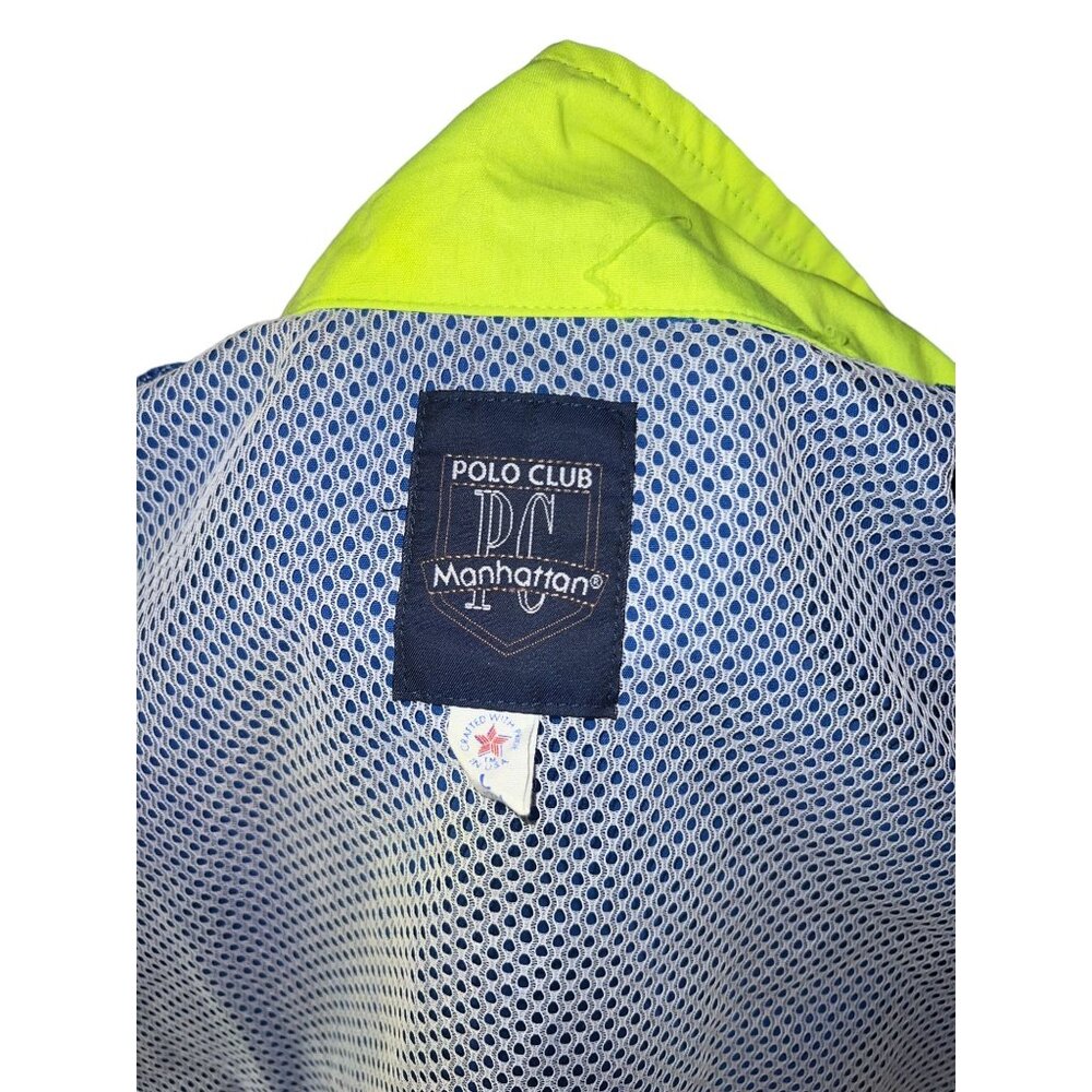 Vintage Polo Club Manhattan Mens Blue & Neon Green Windbreaker Jacket Size M - Picture 2 of 8